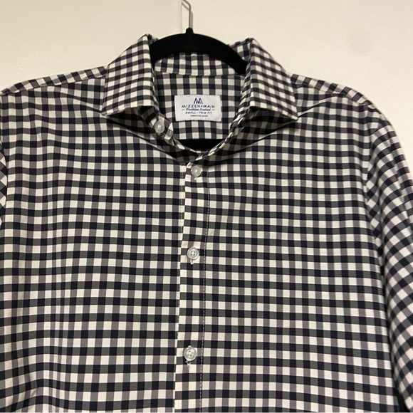 Mizzen + Main Blue plaid check Trim fit dress shirt Size Small - Picture 3 of 6